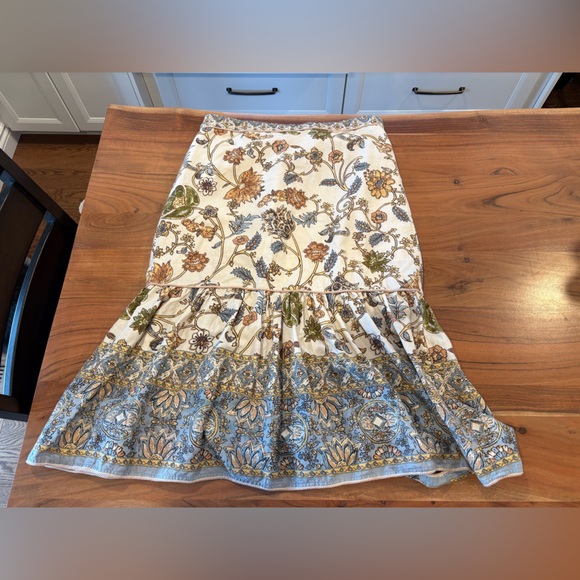 House of Harlow 1960 Floral Linen Blend Midi Skirt | Boho Cottagecore Patchwork - Picture 2 of 5